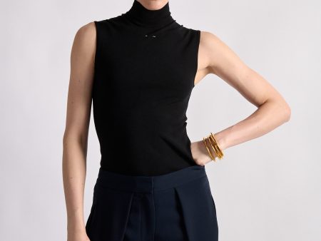 Black second-skin sleeveless high-neck sweater Online Sale