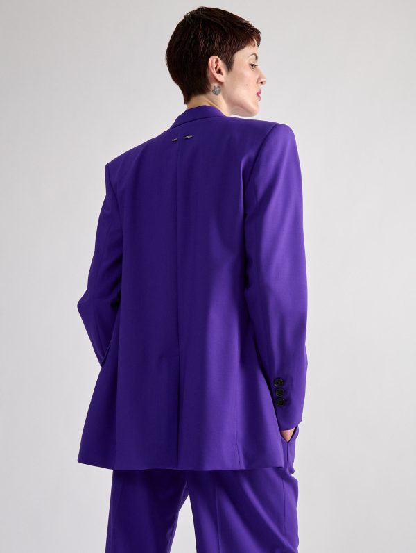 Straight jacket in purple woollen canvas Discount