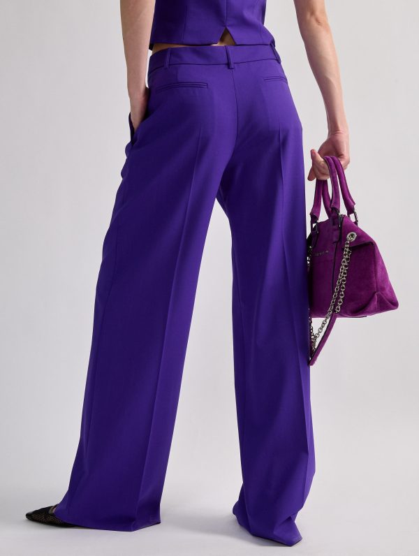 Purple woollen canvas low-rise trousers Online Hot Sale