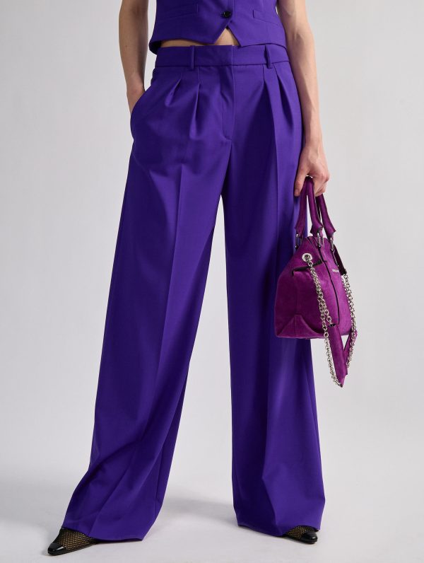 Purple woollen canvas low-rise trousers Online Hot Sale