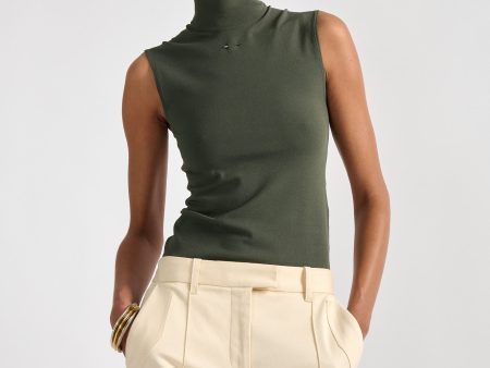 Khaki second-skin sleeveless high-neck sweater Cheap