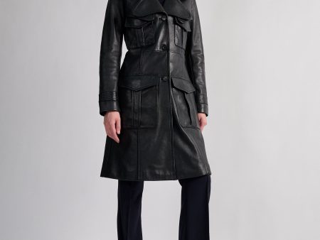 Navy plongé leather trench coat Online Sale