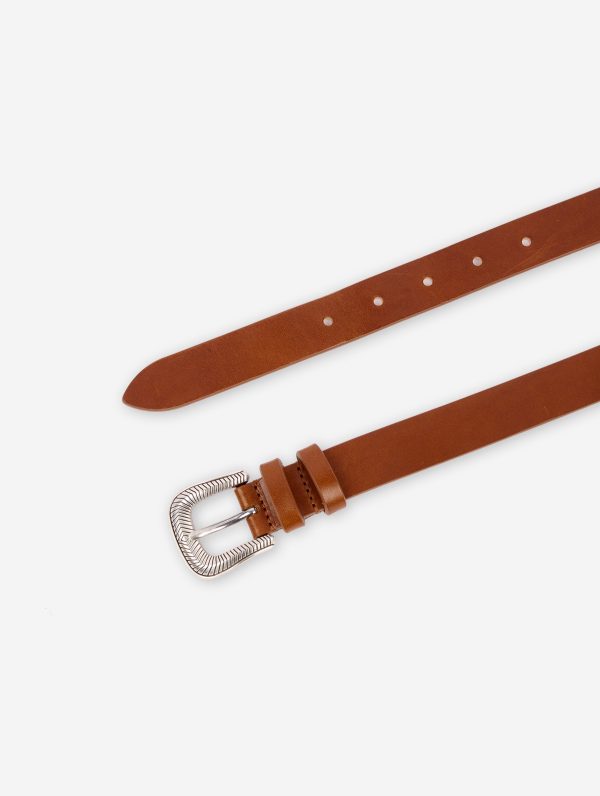 Thin belt in cognac leather Discount