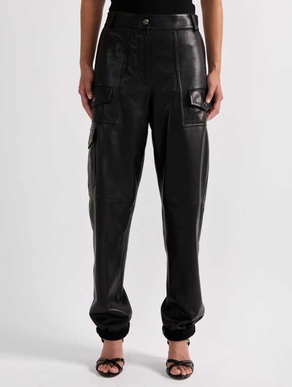 Black plongé leather cargo trousers Online