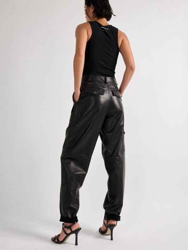 Black plongé leather cargo trousers Online