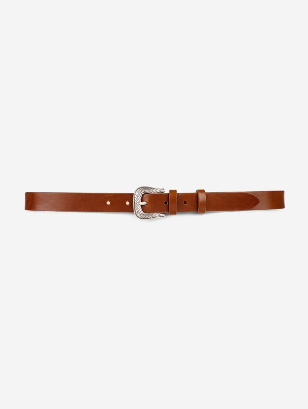 Thin belt in cognac leather Discount