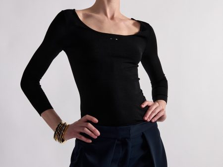 Black second-skin ballerina neckline sweater Discount