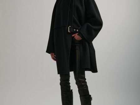 Black double-faced wool high-collar coat Hot on Sale