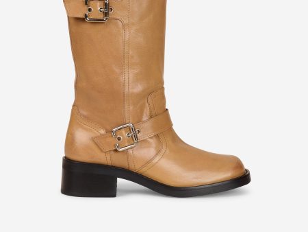 Biker ankle boots in beige leather Cheap