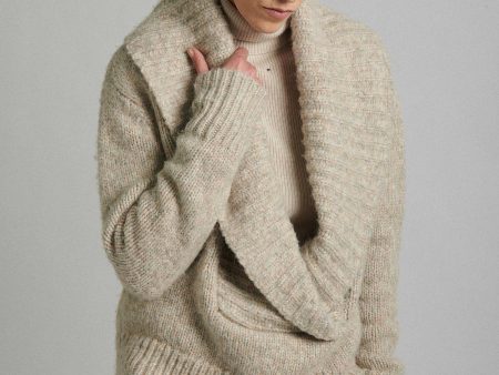 Beige chunky alpaca wool shawl collar sweater Supply