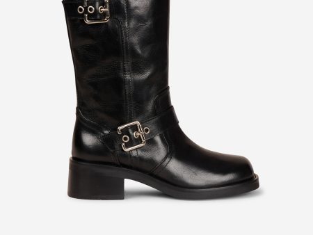 Biker ankle boots in black leather Discount