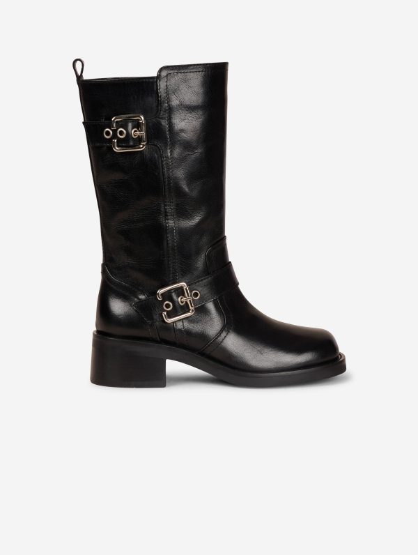 Biker ankle boots in black leather Discount