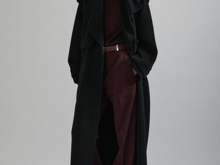 Black double-faced wool belted coat Discount